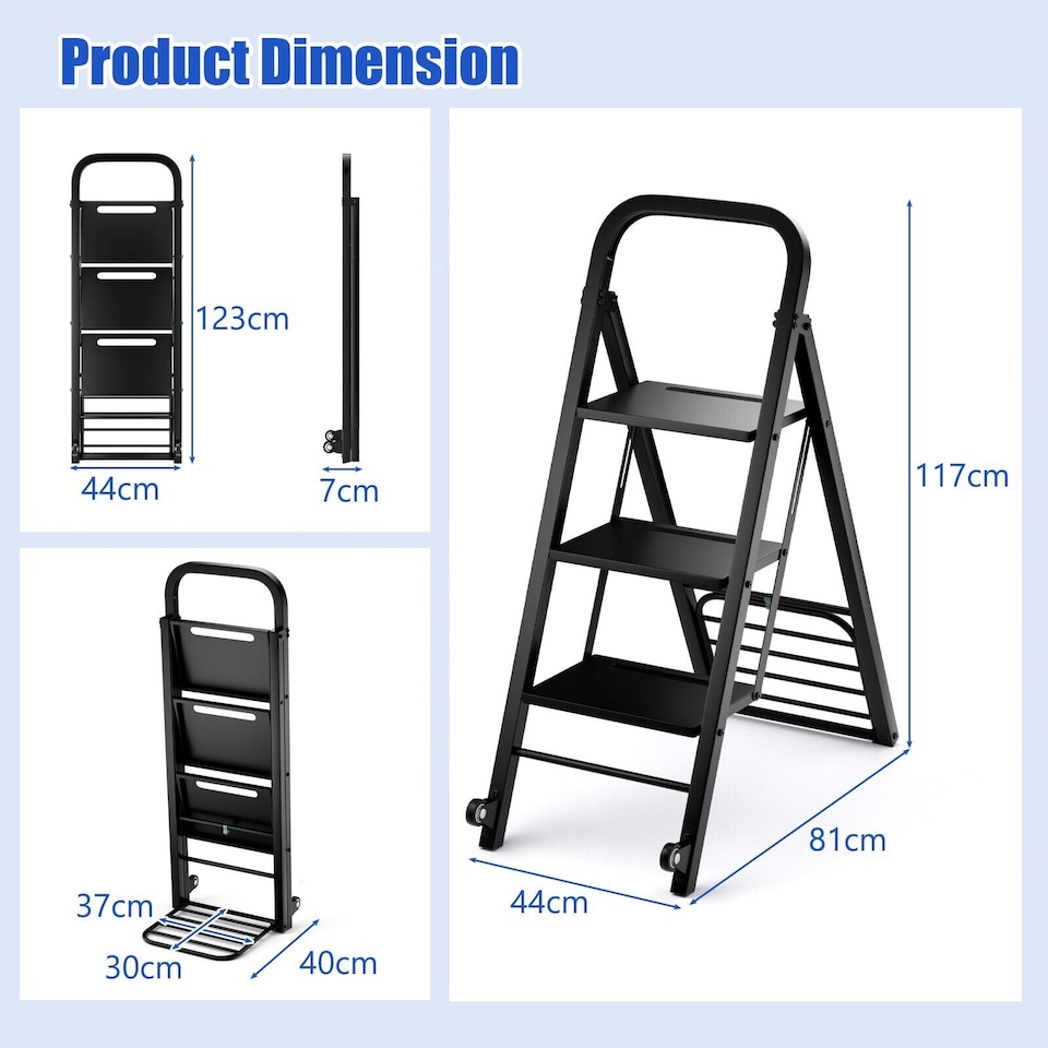 image 1 of COSTWAY 2-In-1 Hand Truck &Ladder Foldable 3-Step Ladder Heavy-duty Utility Cart