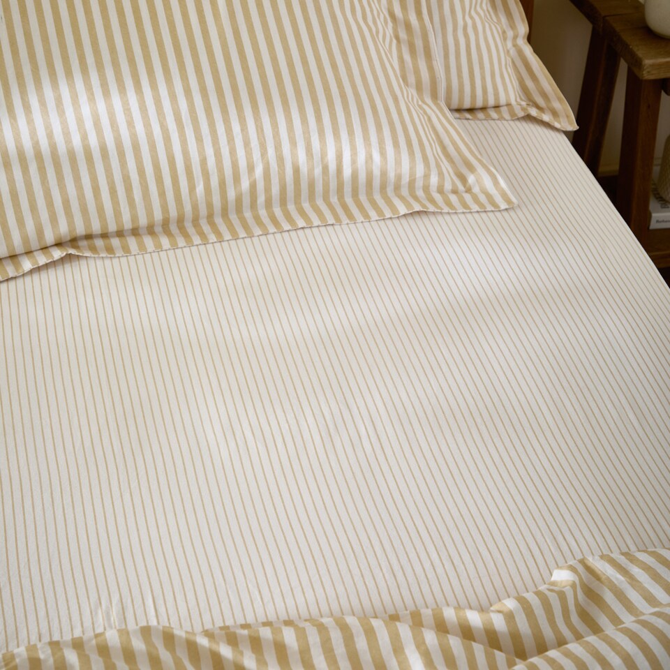 image 1 of Yard Hebden Narrow Stripe Cotton Fitted Sheet | Yellow | Honey Yellow