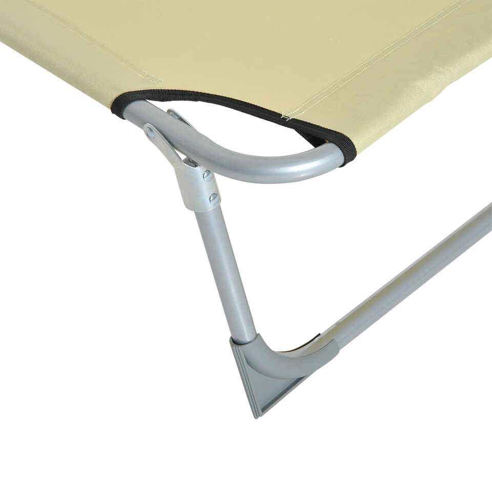 image 1 of Outsunny Reclining Sun Lounger Chair Folding Camping Bed with 4-Position Adjustable Backrest, for Travel Indoor Outdoor Office Fishing, Beige