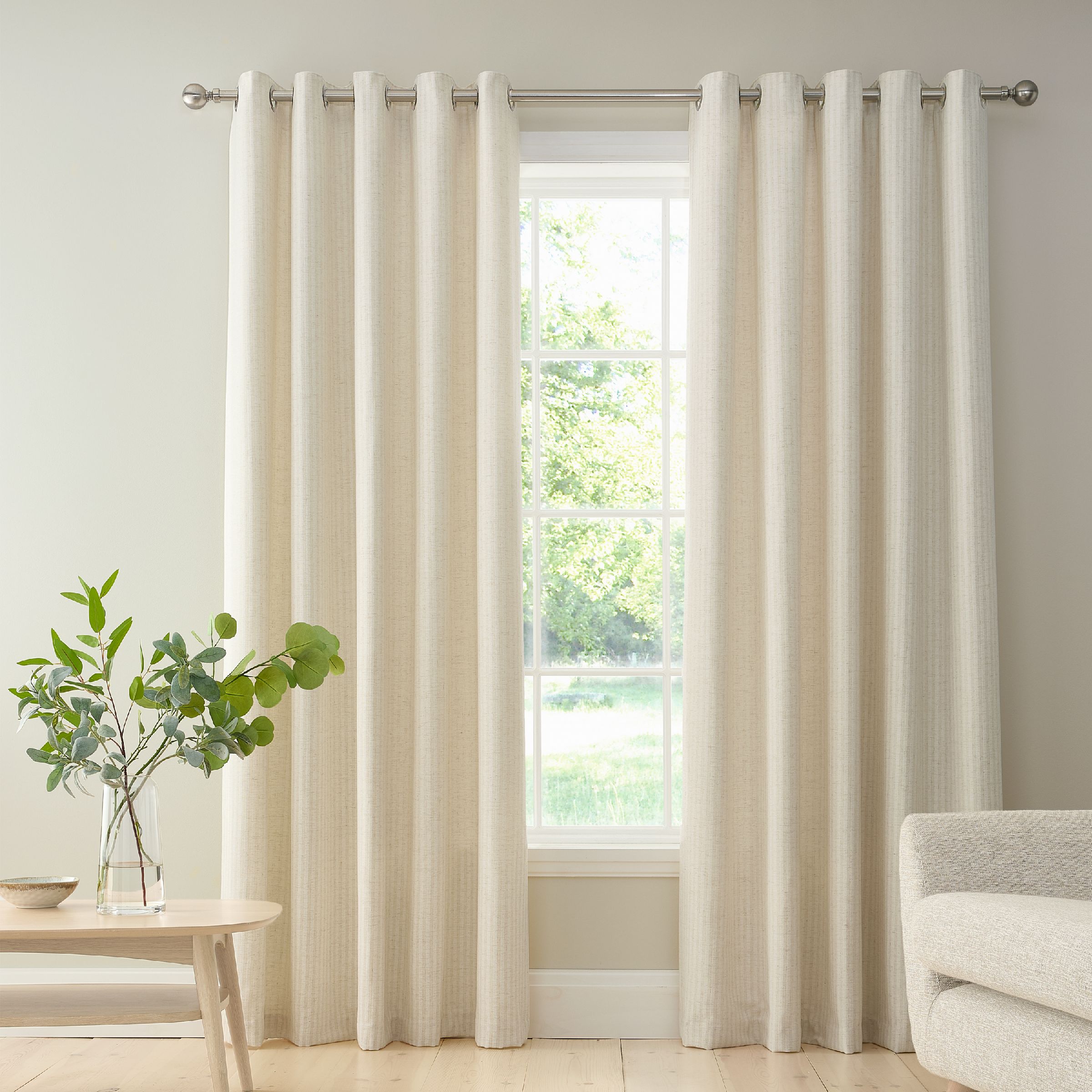 Bianca 'Chenille Stripe' Lined Eyelet Curtains in Cream | Size: 117 cm width x 137 cm drop