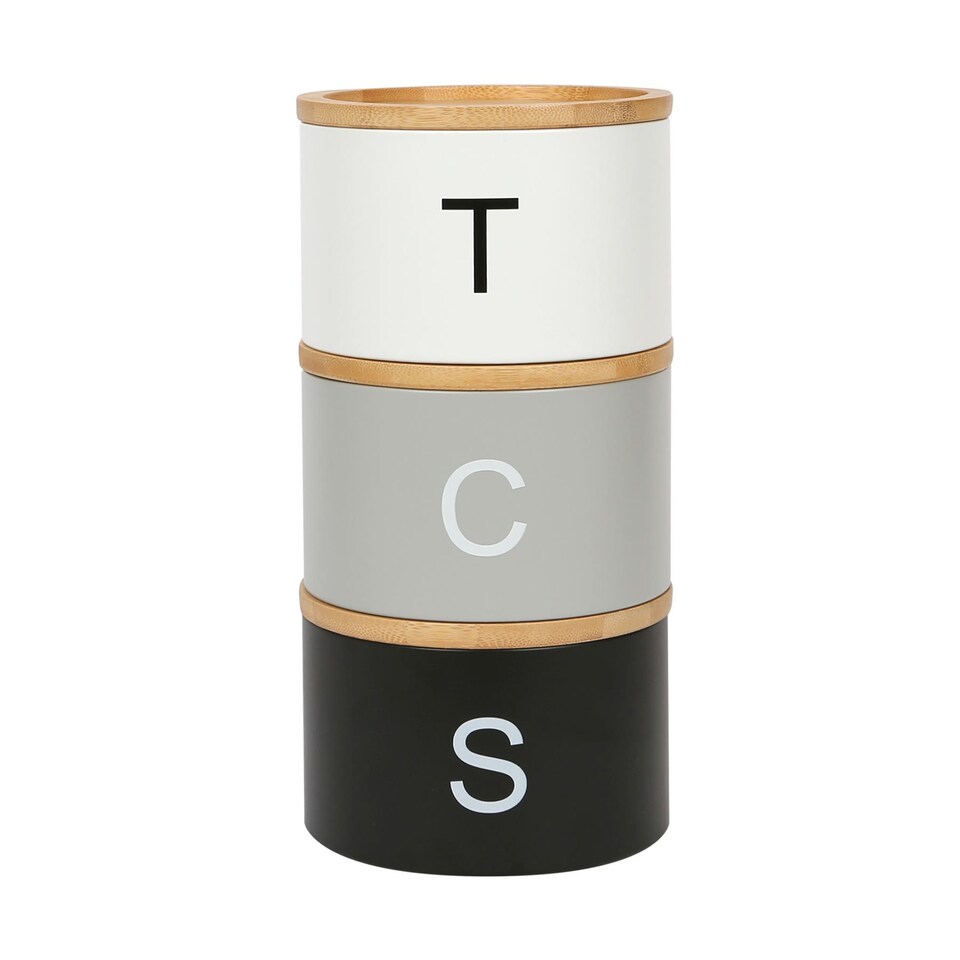 image 1 of Harbour Housewares 3pc Stacking Tea Coffee Sugar Canister Set with Bamboo Lids - Monochrome
