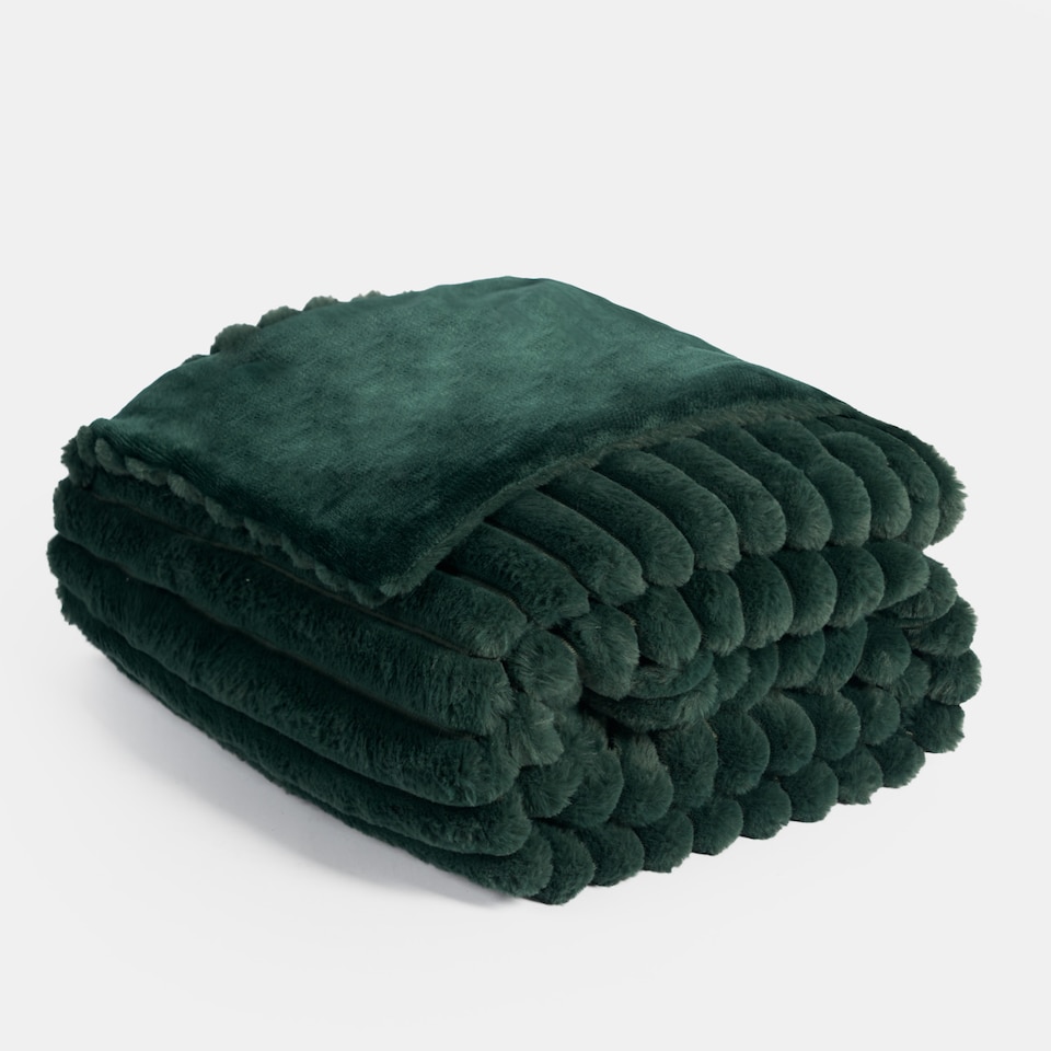 image 1 of OHS Faux Fur Ribbed Fleece Throw Blanket Winter Warm Supersoft