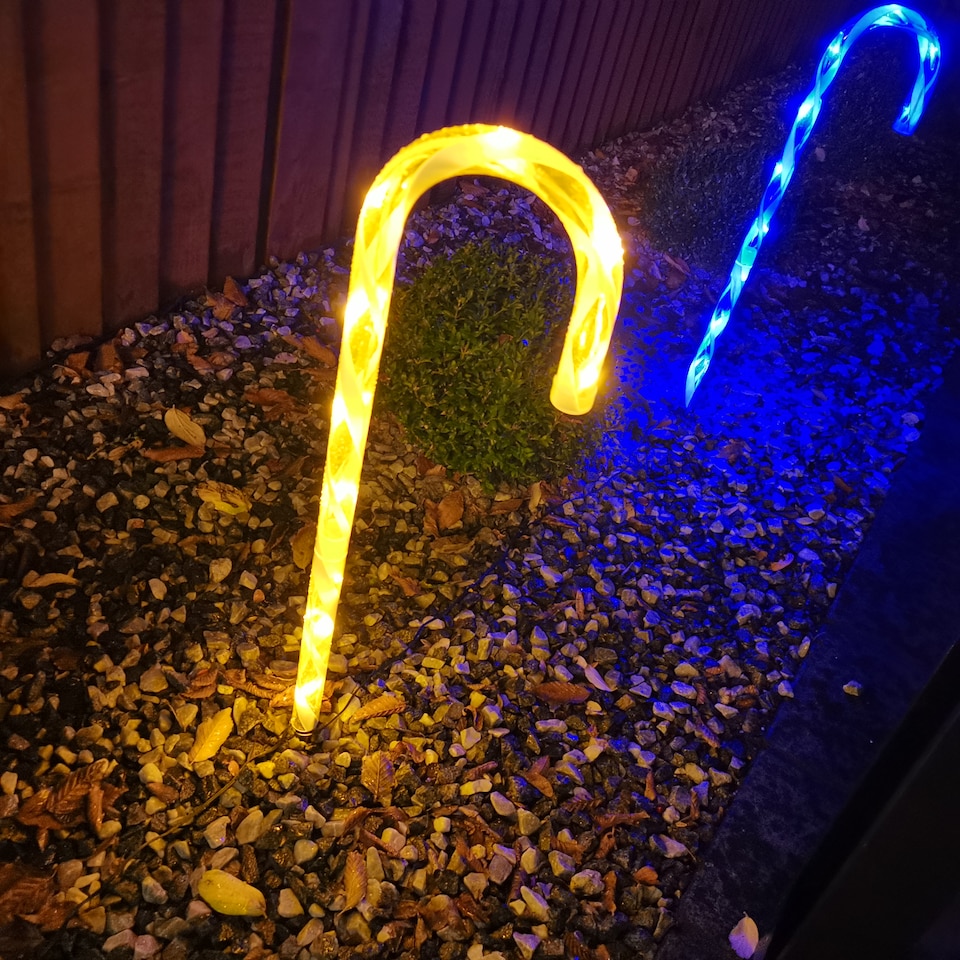 image 1 of 4pcs 62cm Premier Outdoor Multicoloured Christmas Candy Cane LED Path Lights for Garden | Multi | Multi Coloured
