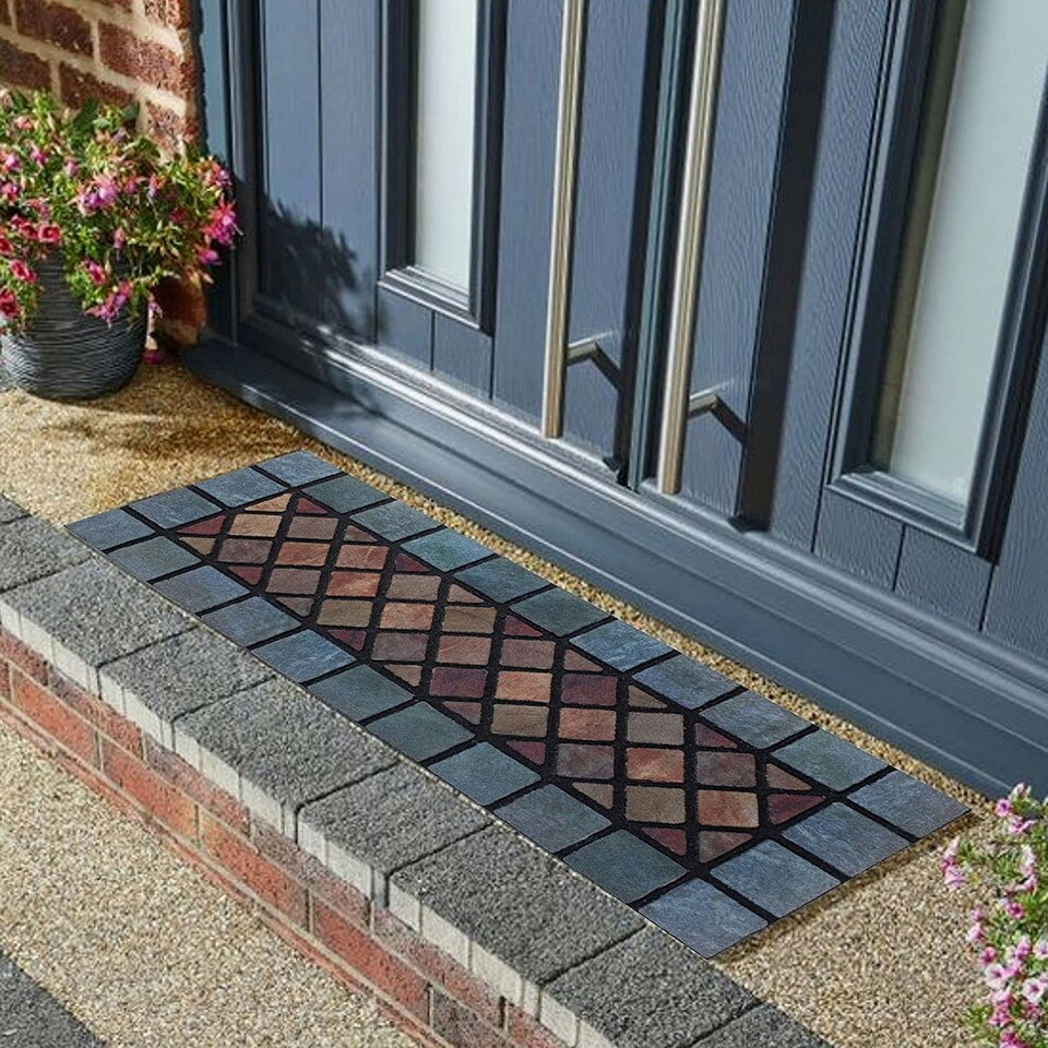 image 1 of Eco-Friendly Rubber Step Mat - Blue Border