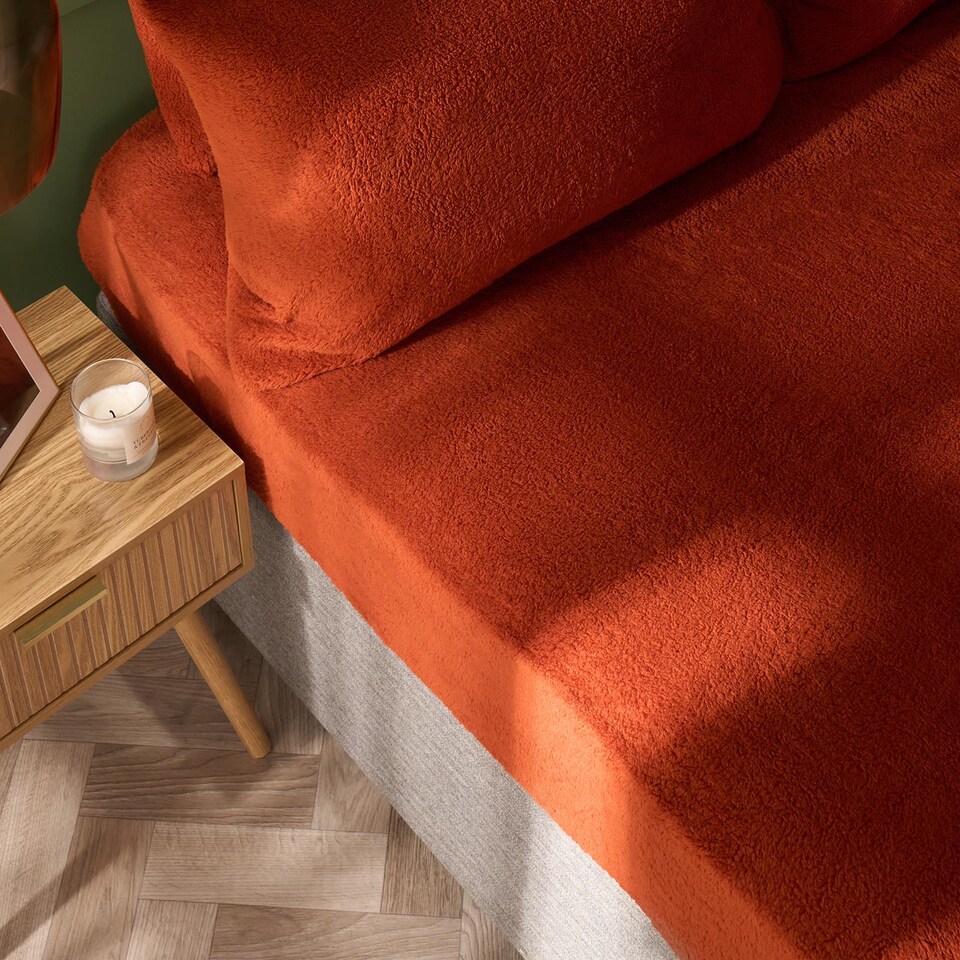 image 1 of OHS Teddy Fleece Thermal Fitted Bed Sheet | Orange | Rust | Super King