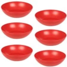 6 Unbreakable Plastic Deep Round Bowls Coloured Reusable Dinner and Picnic Plates | Red | Red | 6
