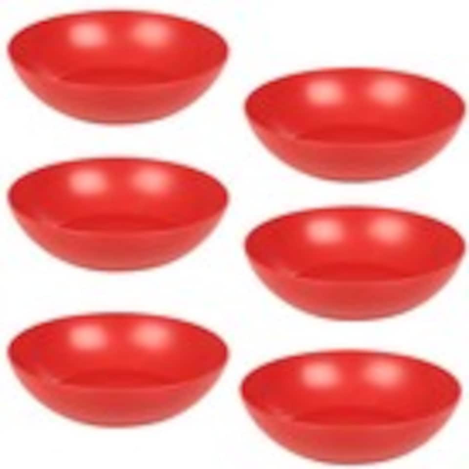 image 1 of 6 Unbreakable Plastic Deep Round Bowls Coloured Reusable Dinner and Picnic Plates | Red | Red | 6