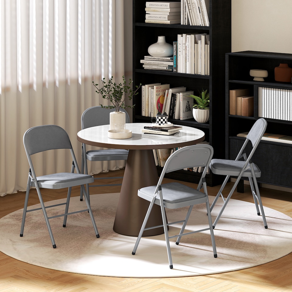 image 1 of HOMCOM Folding Chairs Set of 4, Foldable Chairs with Cushions, Light Grey | Grey | Light Grey | One Size