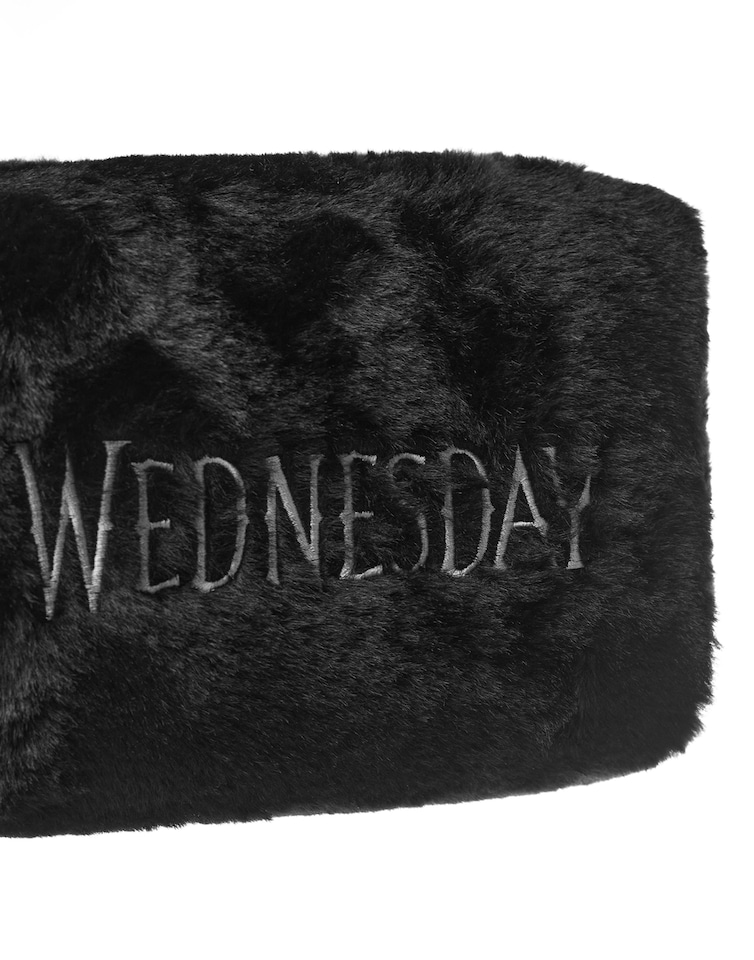 image 1 of Wednesday Make Up Bag & Mirror | Addams Cosmetic Zip Up Container with Portable Accessories | Ladies Makeup Travel Pouch for Women & Teens | Netflix Series Merchandise Apparel Gift | Black | Black