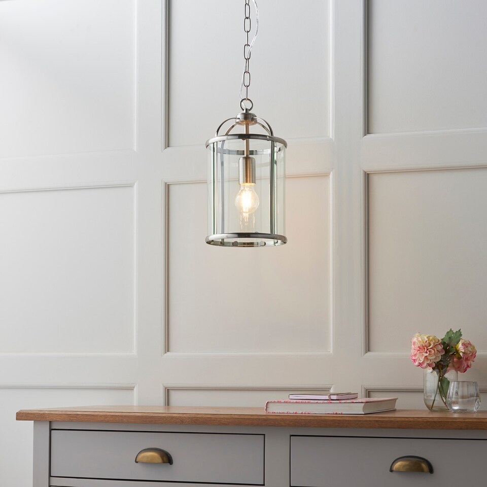 image 1 of Lambeth 1 Light Ceiling Pendant Clear Glass, Satin Nickel, E27