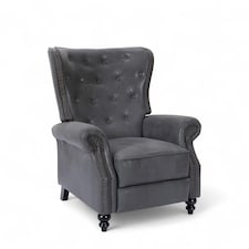Faux Leather Suede Grey Buttoned Carmona Wingback Recliner Chair