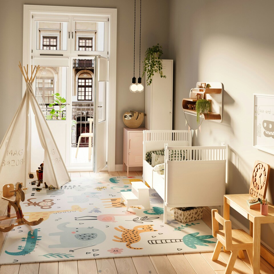 image 1 of KUKOON Washable & Non Slip Kids Animal Print Play Area Rug 120cm x 170cm
