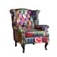 image 1 of Fabric Patchwork Chesterfield Avici Scroll Wingback Chair