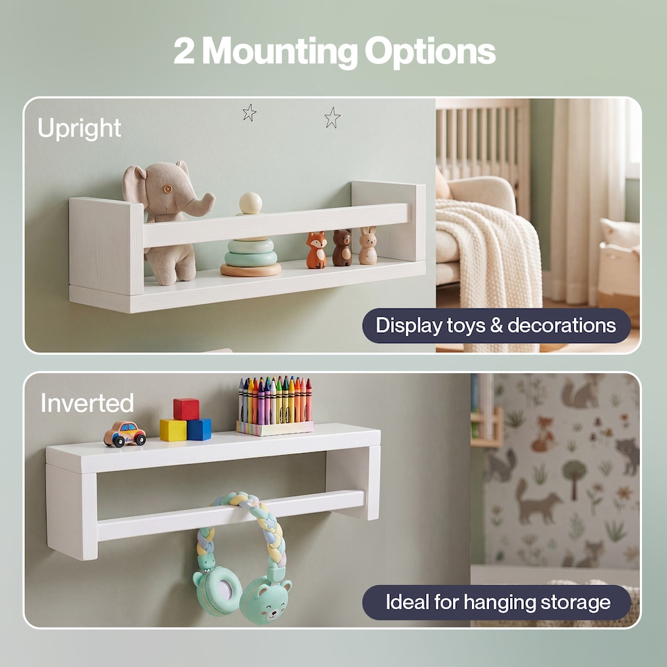 image 1 of Levede Nursery Book Shelves Kids Wall Floating Shelf White Solid Wood 3 Pack