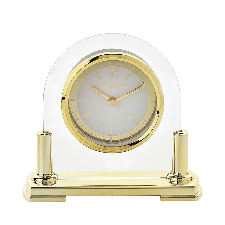 image 1 of Wm.Widdop Glass Mantel Clock 2 Tone Dial Gold Stand Gold | Clear