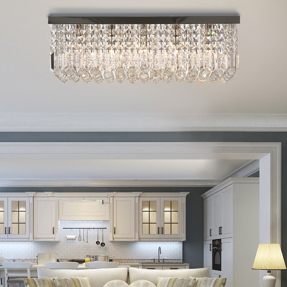 image 1 of HOMCOM Modern Crystal Ceiling Light Square Crystal Chandelier for Living Room, Dining Room, Hall, E14 Base, Silver, 80 x 25 x 23cm