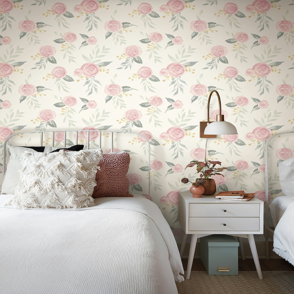 image 1 of York Premium PSW1010RL Watercolor Roses Peel & Stick Wallpaper, Pink Multi