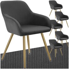 Dining Chair Marilyn - corduroy look, upholstered, armchair, continuous backrest - Set of 6 Grey | Anthracite/Gold