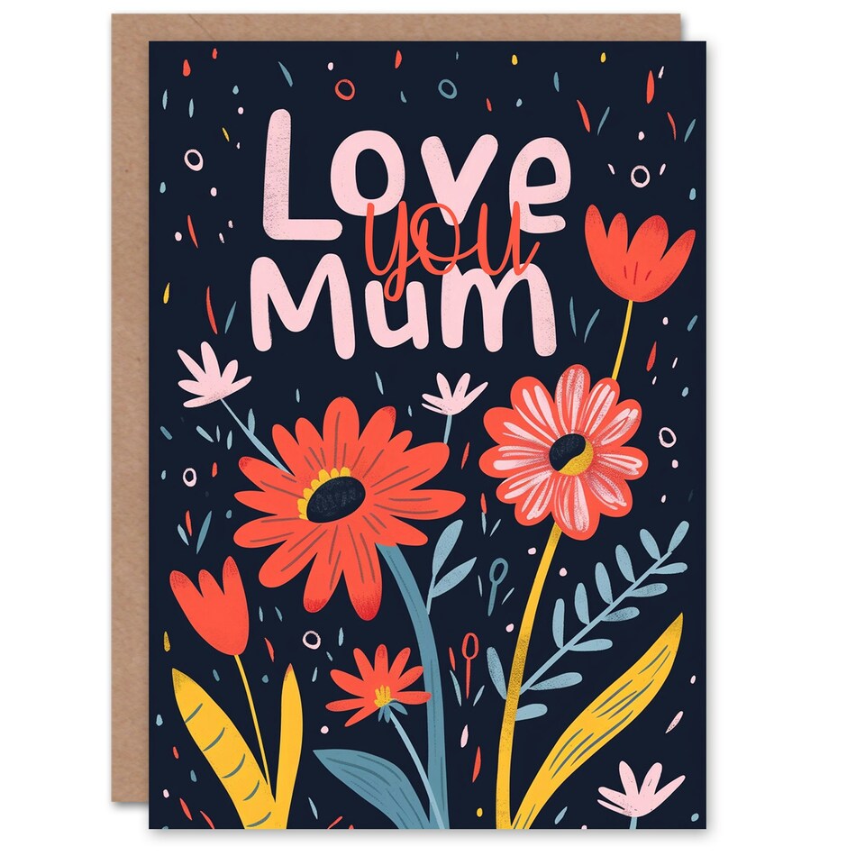 image 1 of Mothers Day Card Love You Simple Bold Flowers Mum Card