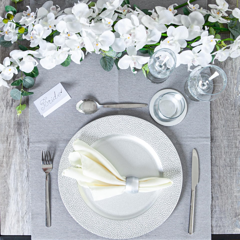 image 1 of Argon Tableware Hammered Charger Plates - 33cm - Silver - Pack of 6 | Silver | Hammered Silver