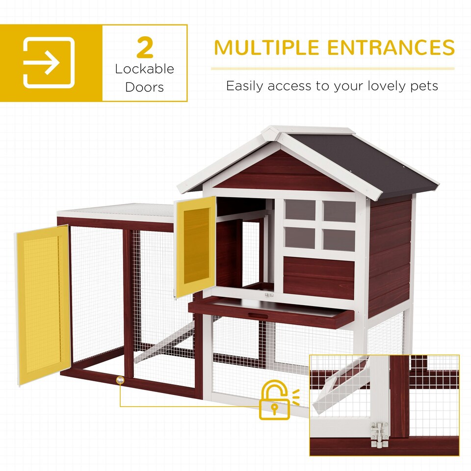 image 1 of PawHut Rabbit Hutch, Bunny Cage Outdoor Wooden House w/Tray & Ramp, Brown