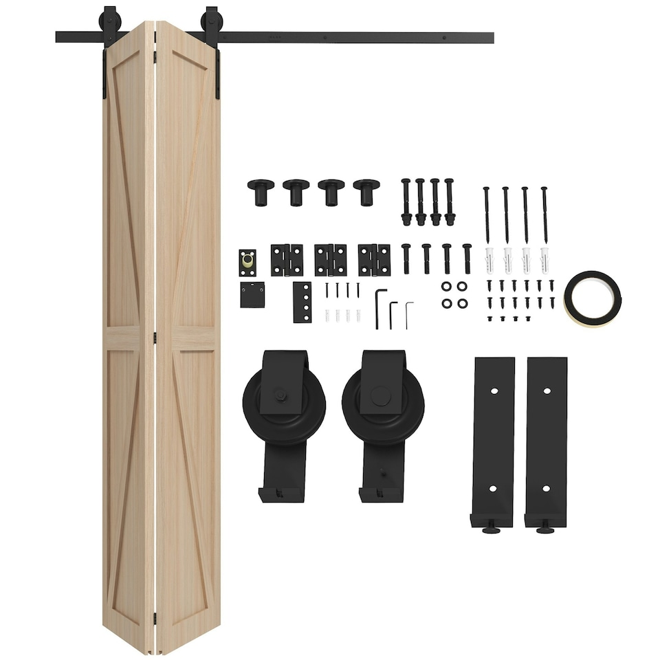 image 1 of HOMCOM 5FT/153CM Bi-Folding Sliding Barn Door Hardware Kit Sliding Door Kit | Black | 152.5cm