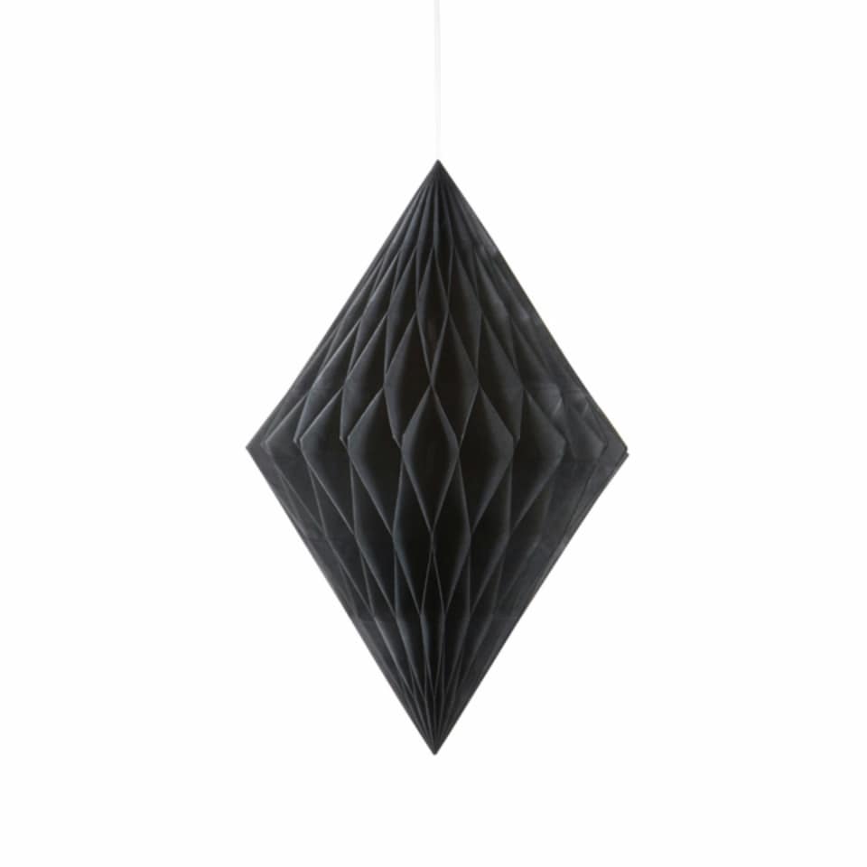 Unique Party Diamond Shaped Hanging Paper Decorations - Black - One Size