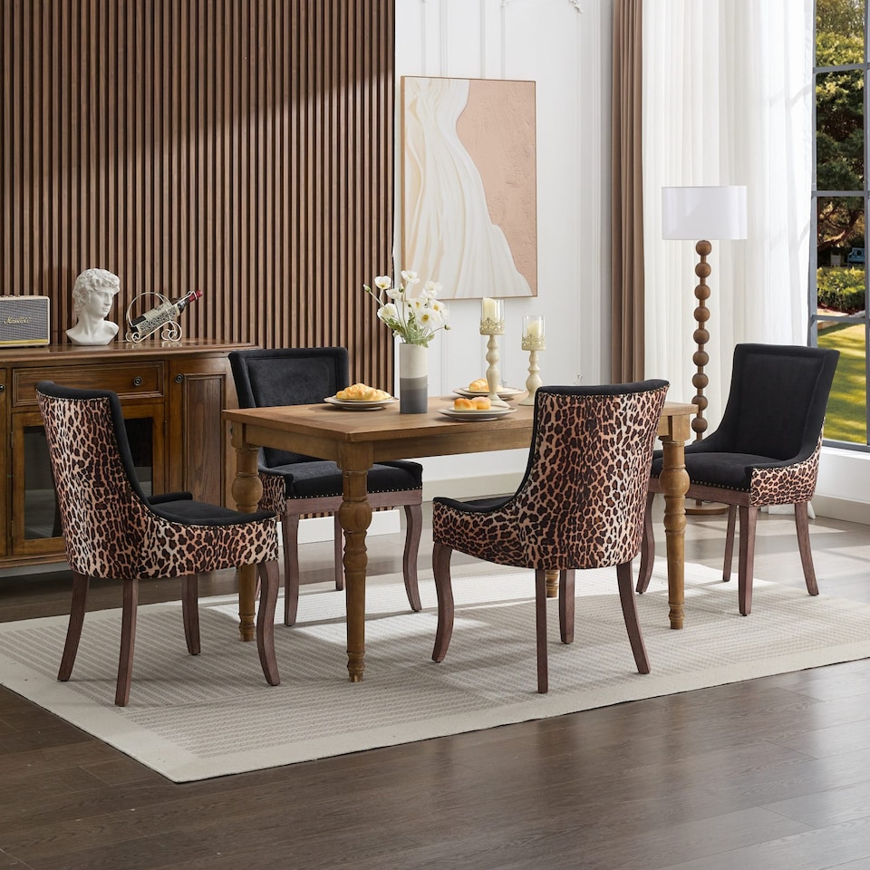 image 1 of Bewley Set of 4 Modern Leopard Print Dining Chairs with Wooden Legs