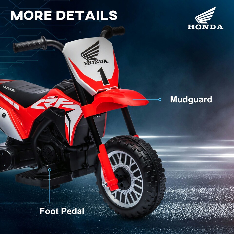image 1 of HOMCOM Honda CRF450RL Licensed 6V Kids Electric Motorbike w/ Horn - Red