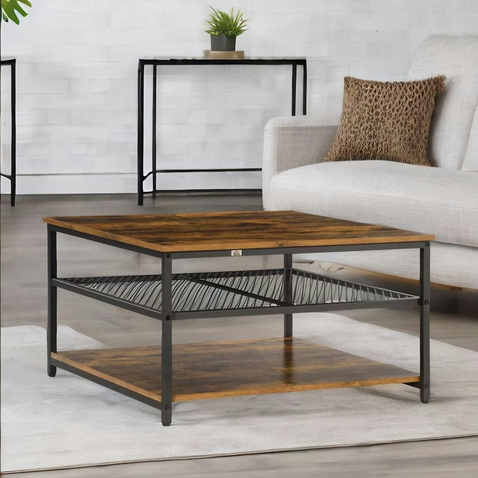 image 1 of Industrial 3 Tier Coffee Table Rustic Brown | Brown