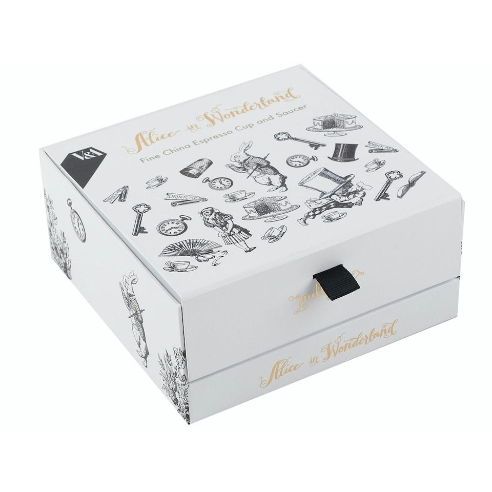 image 1 of V&A Alice in Wonderland Espresso Cup Saucer White 100ml White