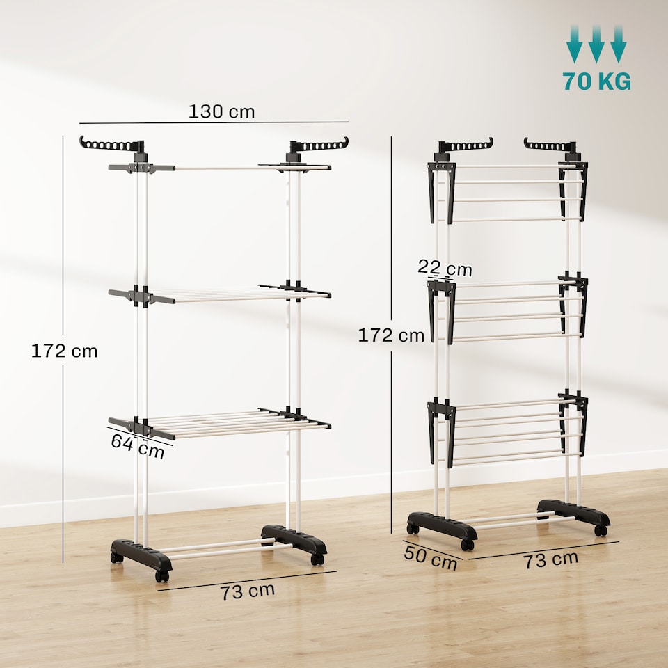 image 1 of HOMCOM Foldable Clothes Drying Rack Steel Garment Dryer with Casters Black