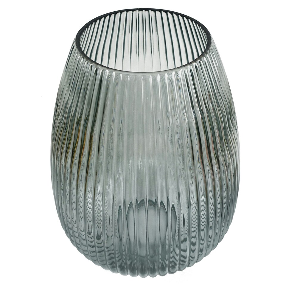 image 1 of Glass Vase Smoke Grey Ridged Glass Vase 30cm Botanik Grey