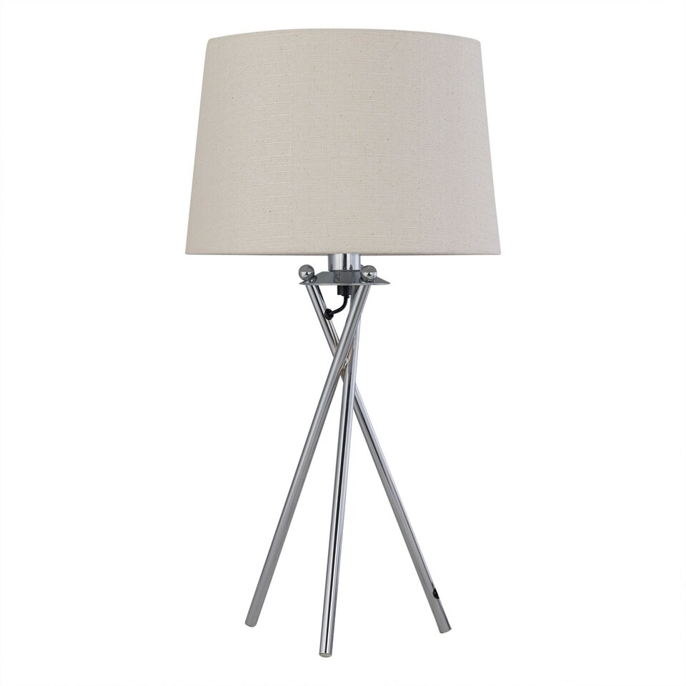 image 1 of Tripod - Chrome Lamp with Natural Linen Shade | Chrome | Brown | Large | 1