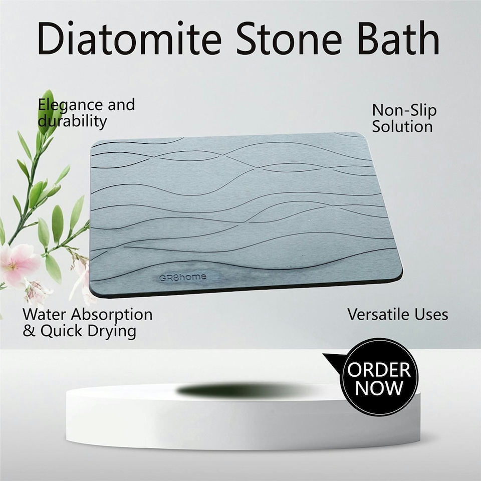 image 1 of Diatomite Stone Bath Mat Grey Absorbent Drying Non Slip Bathstone Bathroom Rug Grey