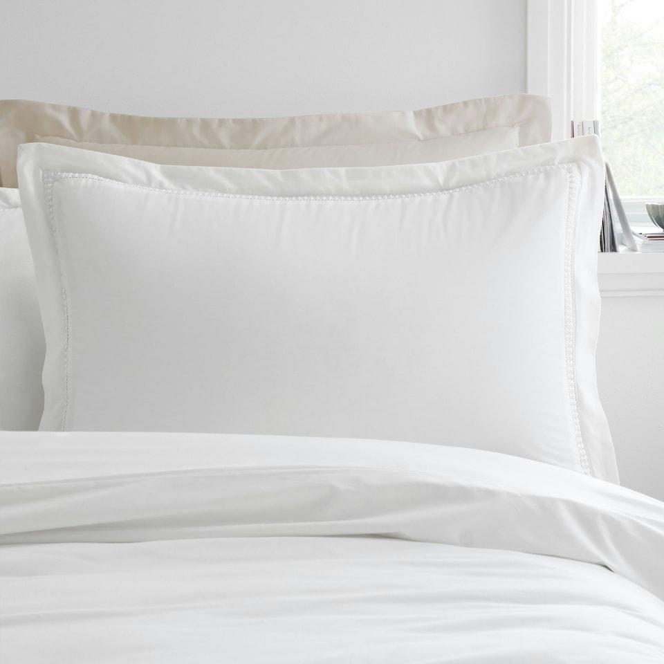 image 1 of Bianca Oxford Lace Trim 200 Thread Count Cotton Duvet Cover Set White | White | Super King