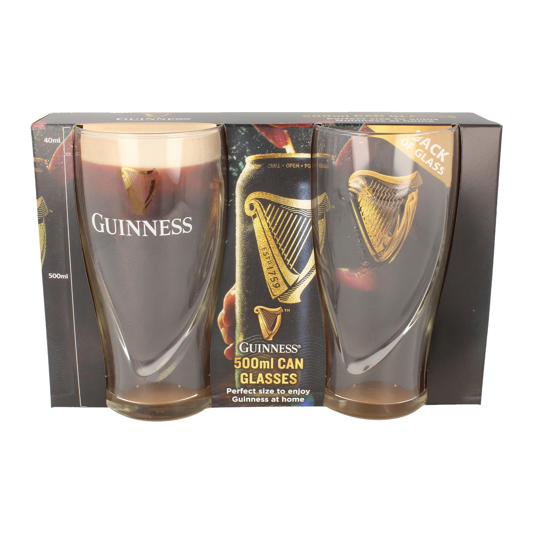 Guinness 500ml Embossed Can Glass Set - 2 Piece Large Reusable Glass Craft Beer Drinking Tulip Lager Ale Pub Kitchen Tumbler Cups Set