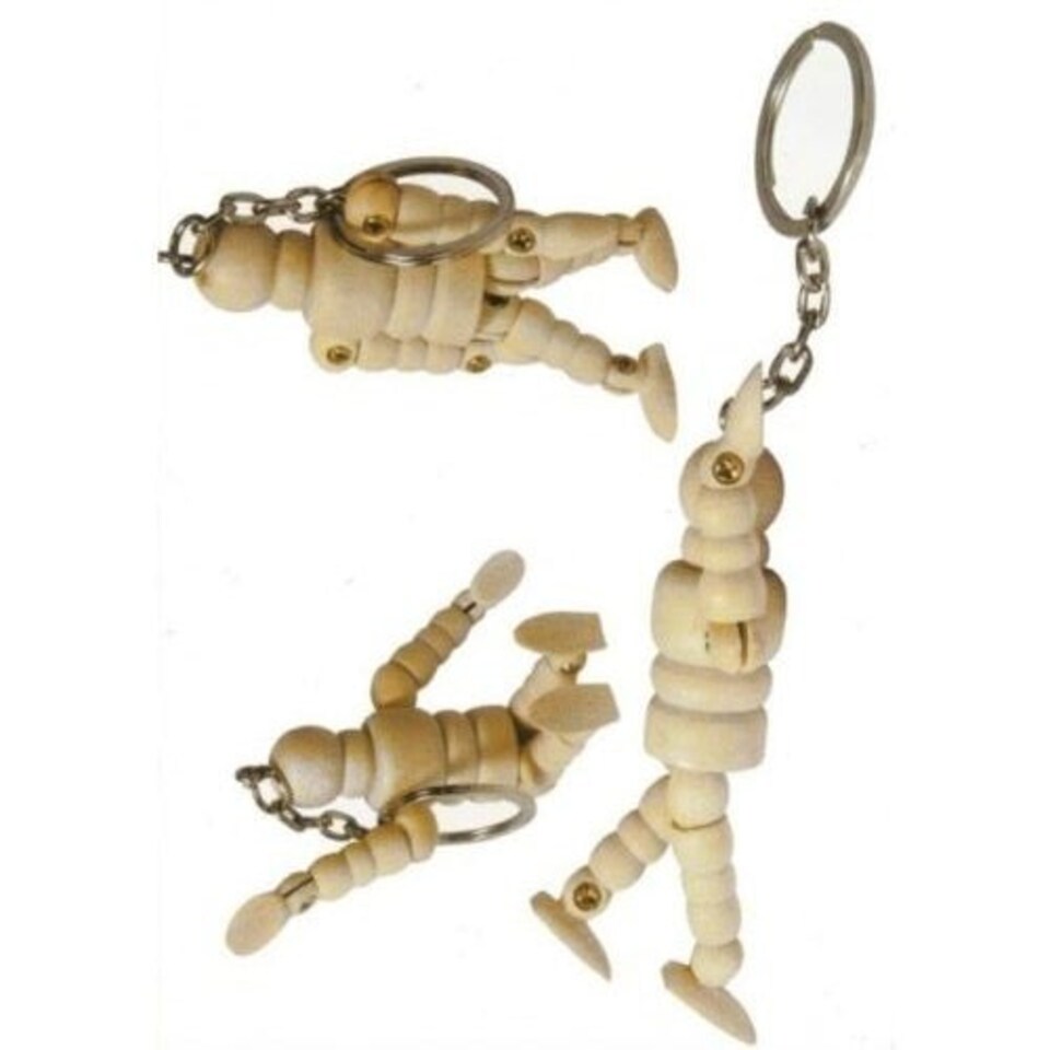 image 1 of 3 x 2.5" Keyring Wooden Lay Manikin for Artists - Male Art Figure Craft Moveable Key Ring