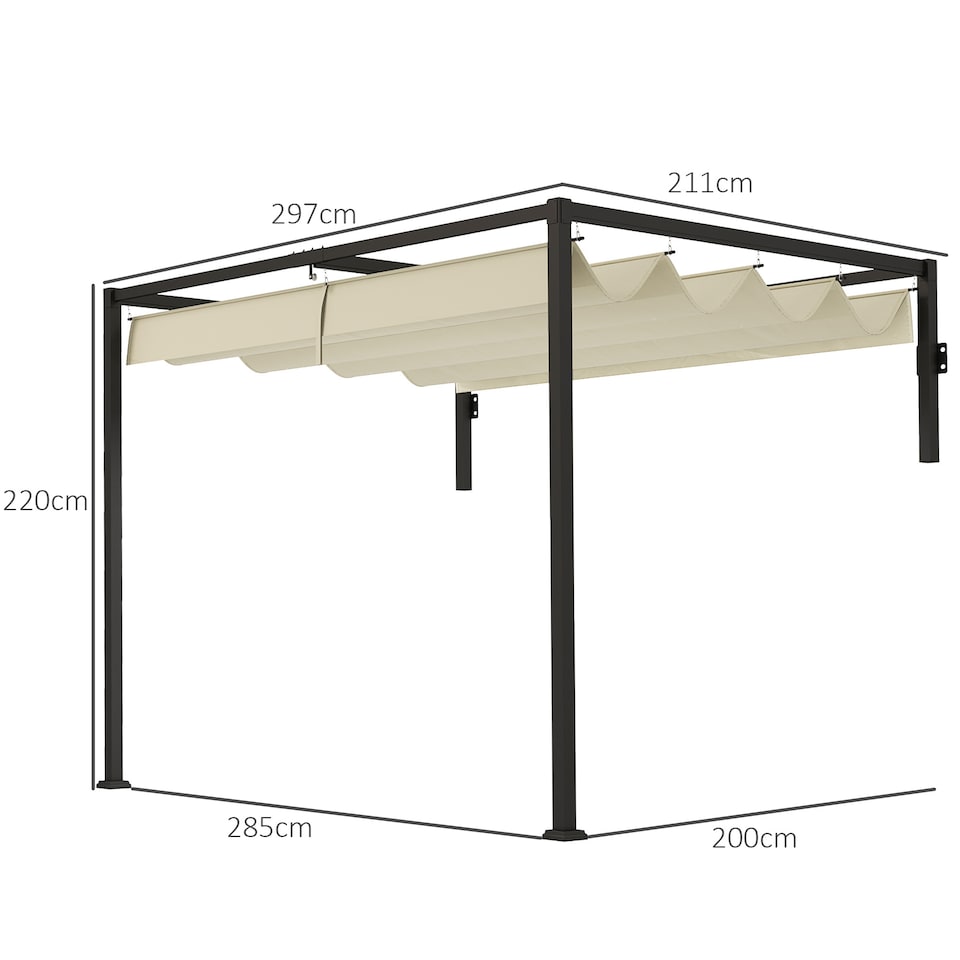image 1 of Outsunny 2 x 3(m) Lean To Pergola with Retractable Roof, Wall Mounted Garden Gazebo Outdoor Sun Shade Shelter for Patio, Khaki