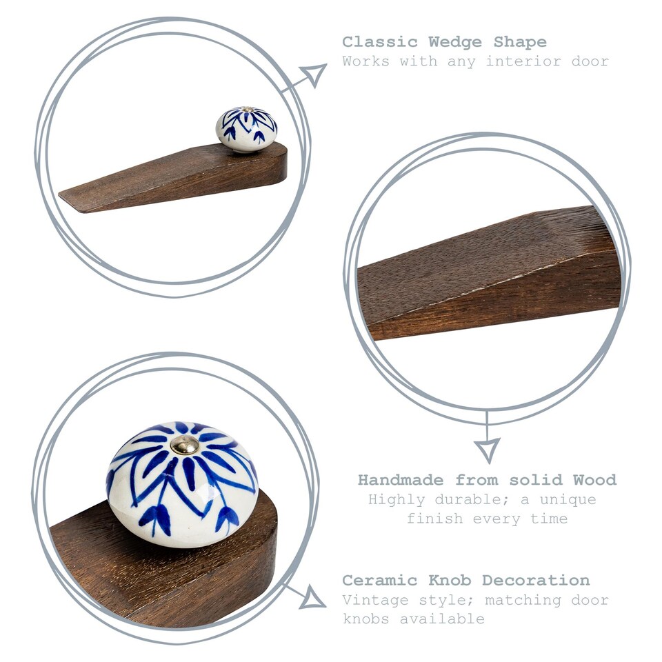 image 1 of Nicola Spring Wooden Door Stops - Navy Flower - Pack of 3