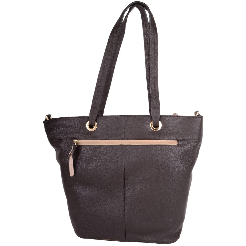 image 1 of London Leathergoods Womens Premium Genuine Leather Large Shoulder Tote Handbag with Contrasting Colours | Brown | Dark Brown/Beige