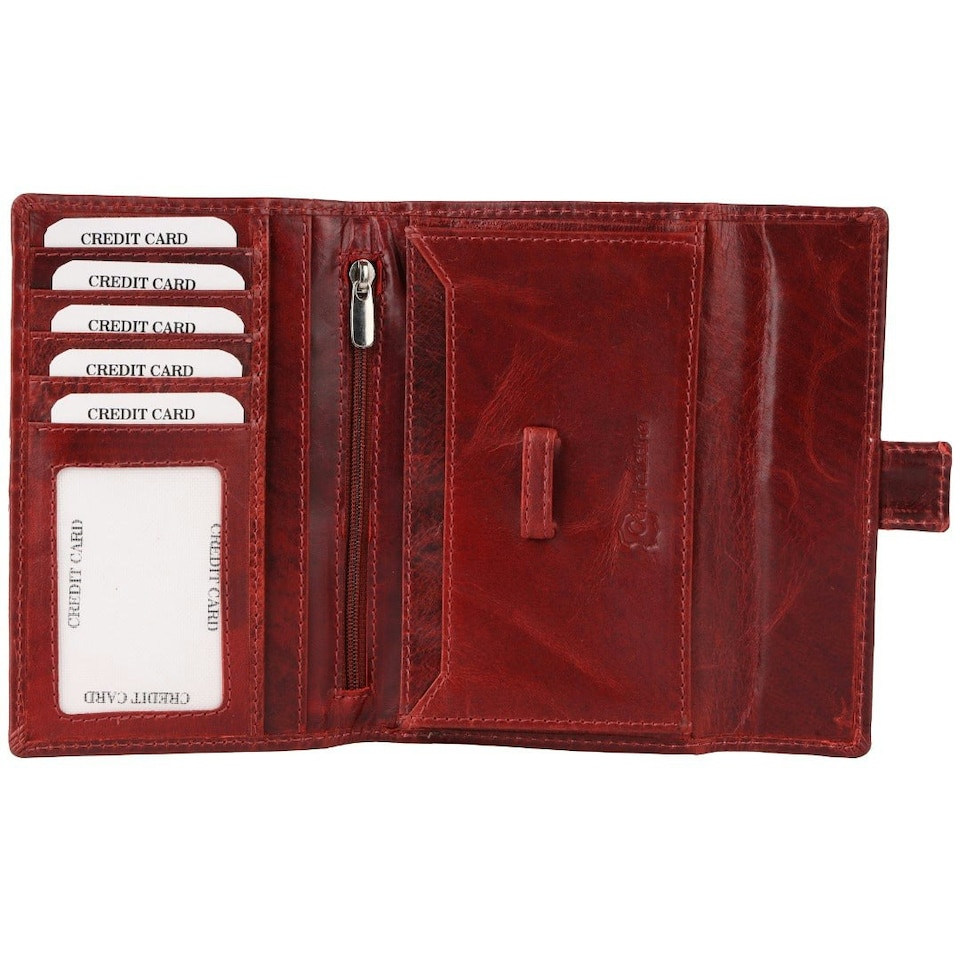 image 1 of CRICKET-GIFTS - Buffalo Leather Travel Wallet | 5 Card Slots & ID Pouch | Mobile Phone Zip Area | Multicoloured, OneSize Red
