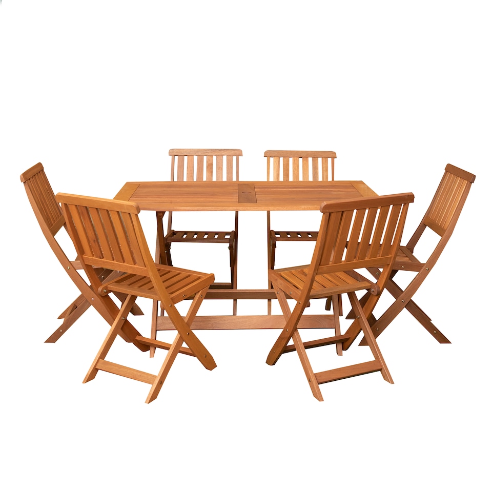 image 1 of Outdoor 6 Person Folding Rectangular Wooden Garden Patio Dining Table Chairs Set
