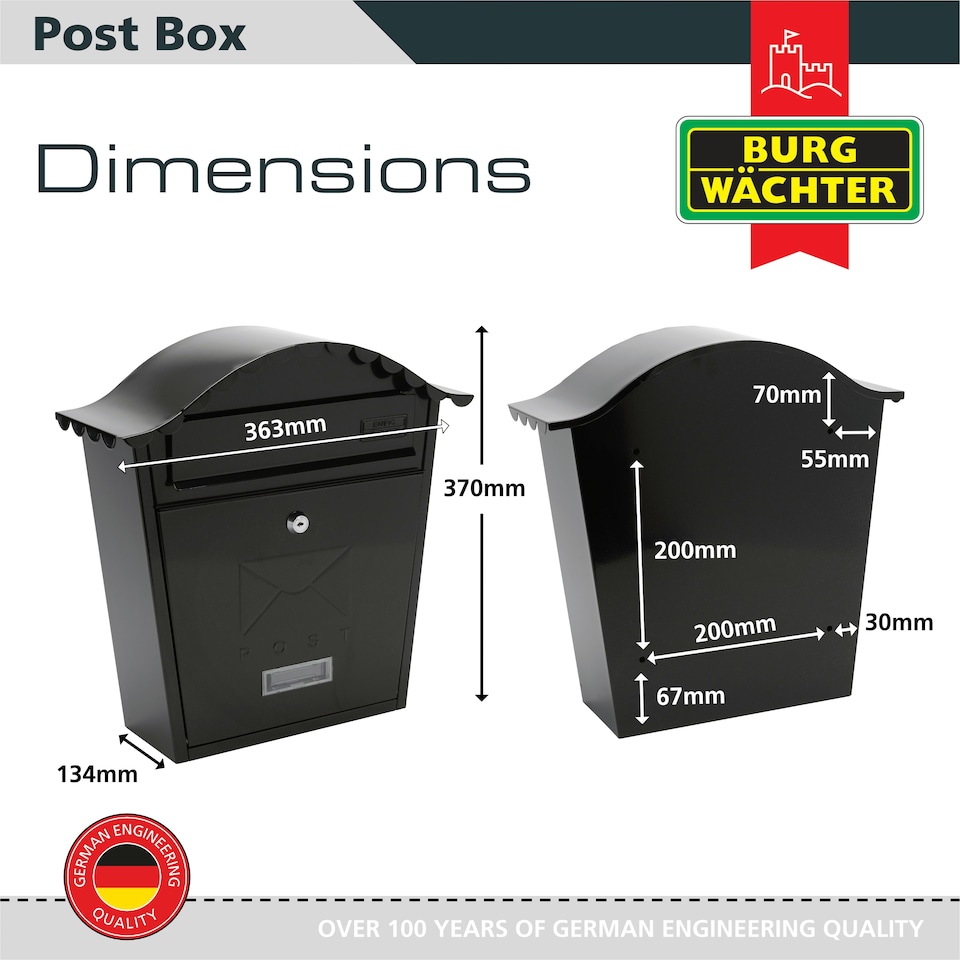 image 1 of Burg-Wachter Classic Wall Mounted Galvanised Steel Lockable Weatherproof Post Box - 36x37x13cm Cream | Antique Cream