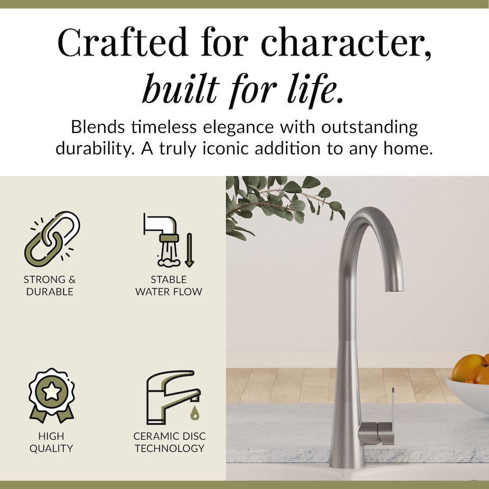 image 1 of Situla Kitchen Mono Mixer Tap Single Lever Brushed Nickel 398mm | Silver | Brushed Nickel | 1