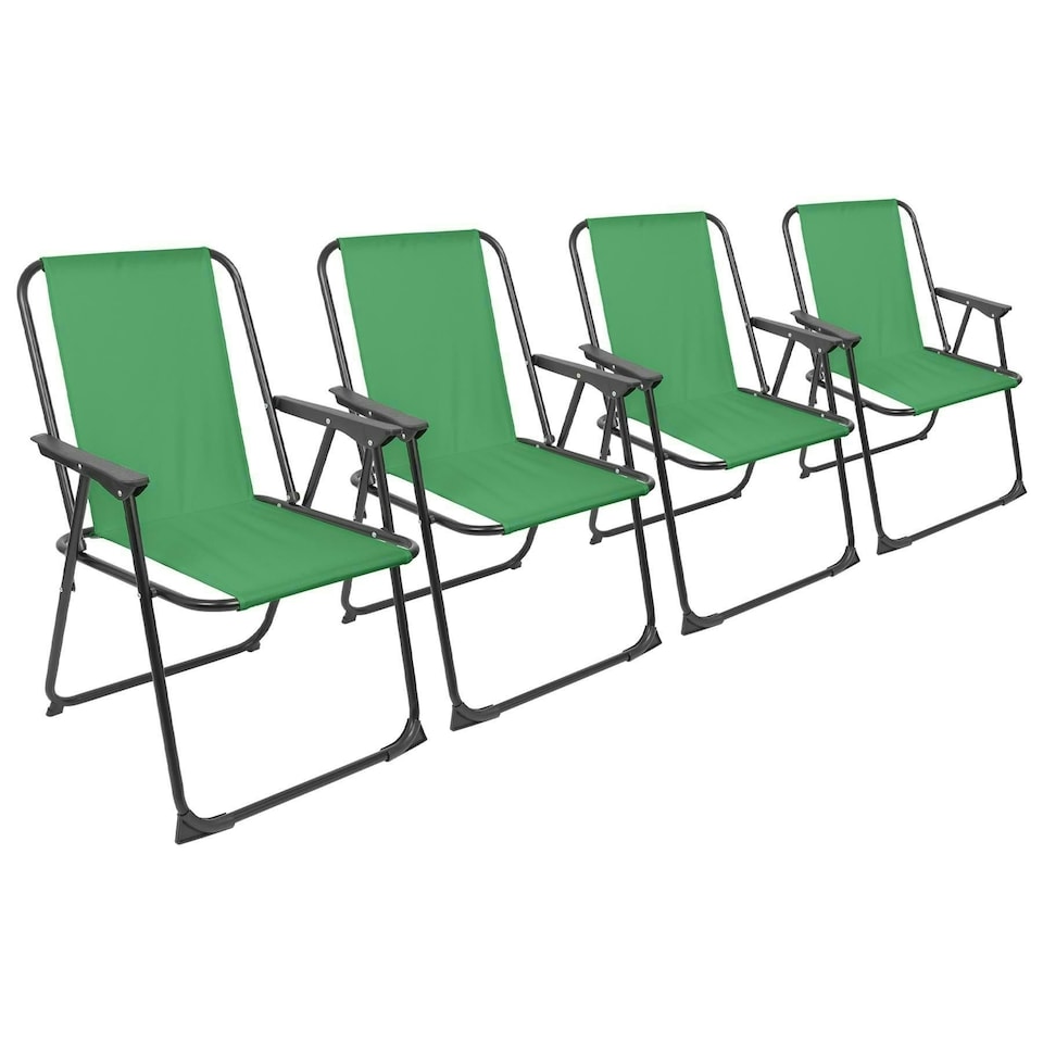 image 1 of Harbour Housewares Folding Metal Beach Chairs - Matt Black/Green - Pack of 4