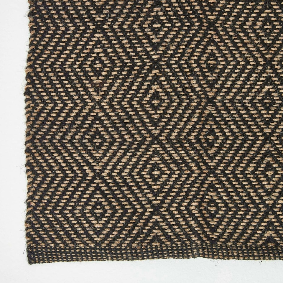 image 1 of Homescapes Black Geometric Jute Rug - 120 x 180 cm