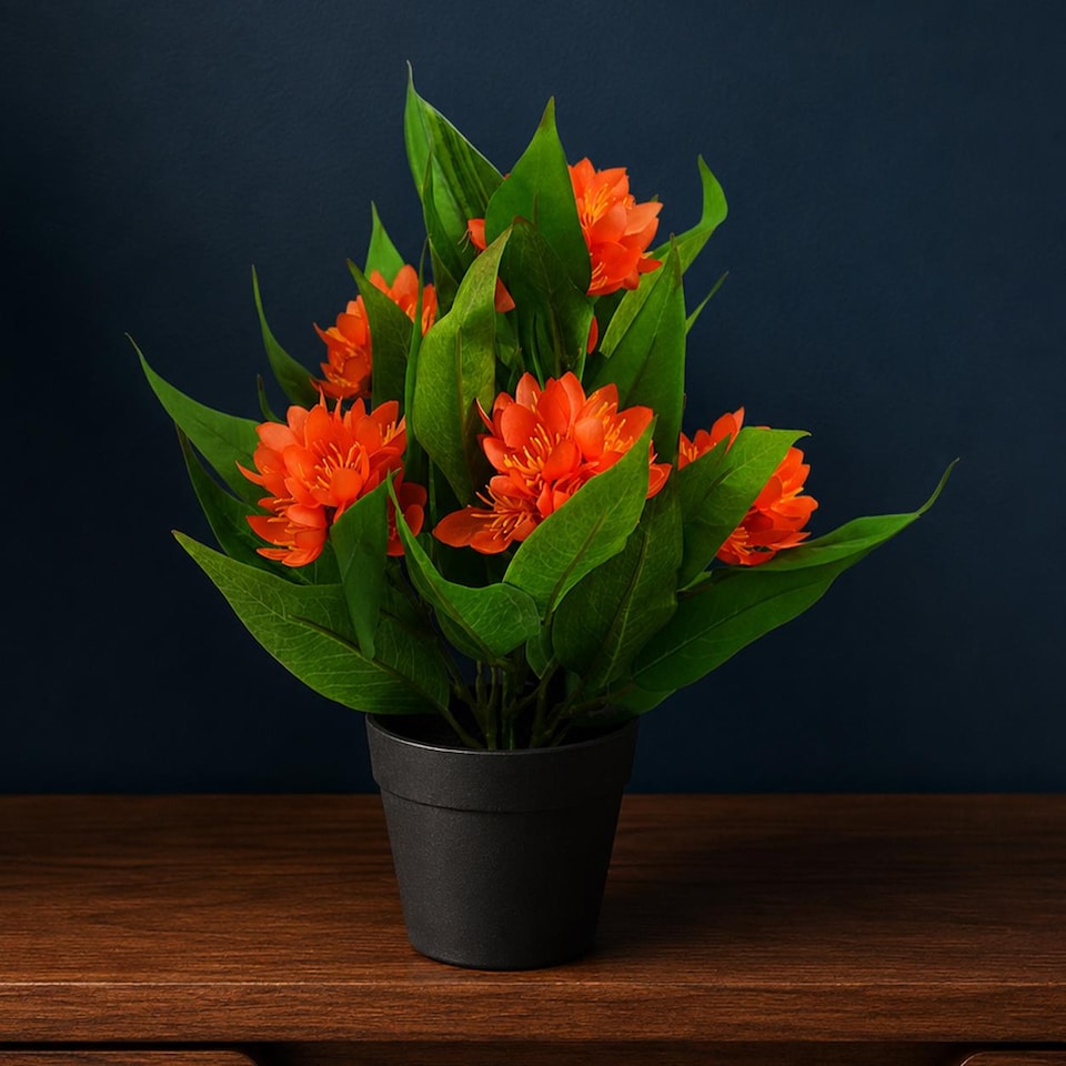 image 1 of 18cm Artificial Freesia Plant Orange Flowering