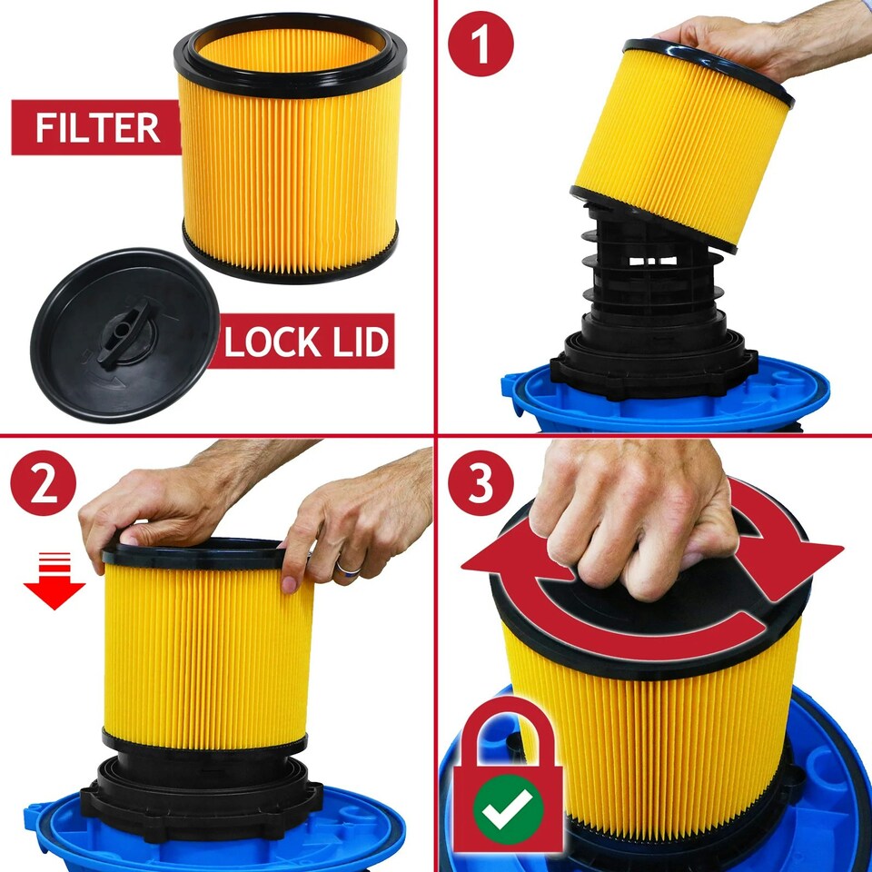 image 1 of SPARES2GO Wet & Dry Cartridge + Foam Sleeve Filter Kit compatible with Vacmaster Vacuum Cleaners (20 Litre to 60 Litre Models)
