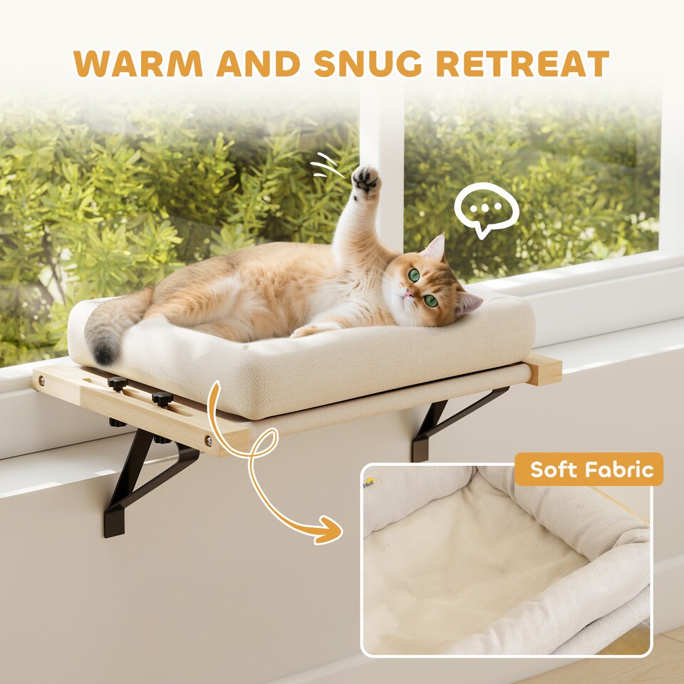 image 1 of PawHut Cat Radiator Bed, Adjustable Hanging Cat Hammock with Cushion, Cream | Cream